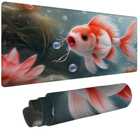 Tapis de Souris Mignon Tapis de Souris XXL Poisson 1500x800x4mm Tapis Souris Gamer, sous Main Bureau Ordinateur Portable, Mouse Pad Bords Cousus Caoutchouc Antidérapante, pour Souris et Clavier A-104
