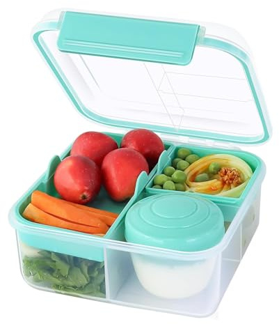 EASYLOCK 1250ML Bento Lunch Box with Compartments Salad Boxes for Lunch with Dressing Container Sandwich Box Square Bento Box for School Office Picnic (Green)