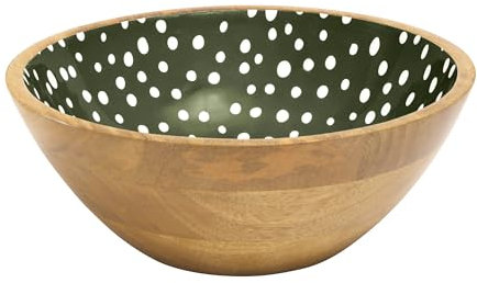 Dexam Sintra Mango Wood Spotted Salad Bowl - Olive Green