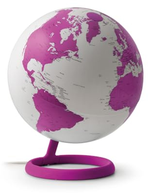 Tecnodidattica Atmosphere Evolve Velvet Agata - Mappamondo dal Design Scandinavo con lampada a colori, Cartografia Politica in lingua inglese, Diametro 30 cm e Made in Italy