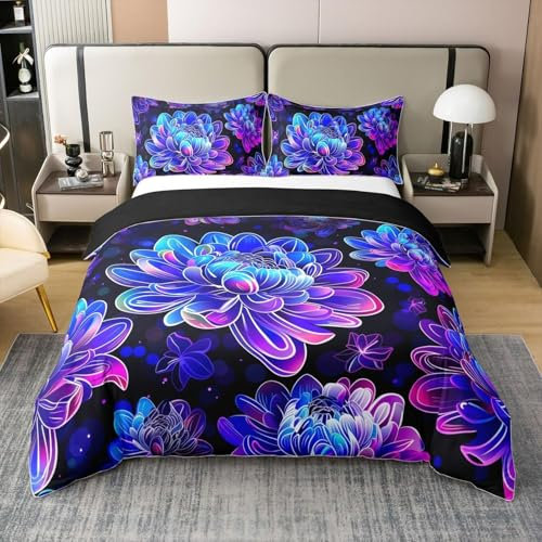 NDXRWDZR Fundas Nordicas Cama 135 Crisantemo Azul Ropa de Cama para Niños Adultos con Cremallera Suave Transpirable Microfibra Fundas Nordicas 220x220 cm + 2 Fundas de Almohada 50x80 cm
