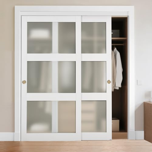 VEVOR Porta Scorrevole per Armadio, 1829 mm x 2032 mm, in Vetro Smerigliato a 5 Livelli con Kit Ferramenta, Lastra in Legno Massello e MDF con Superficie Impermeabile per Armadi Camere da Letto