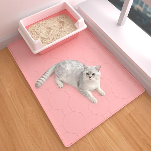Tappetino per lettiera per gatti 71 x 56 cm, materiale in morbido silicone, facile da pulire, impermeabile, antiscivolo, tappetino resistente per interni e giardino