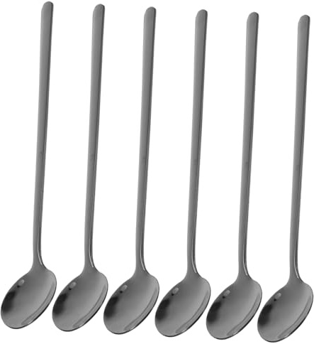 WEKADRIN 6 Pezzi da Tè in Acciaio lungo Nero Opaco Cucchiai Versatori Ergonomici per Cocktail Dessert e Bevande Fredde Resistenti e Facili da