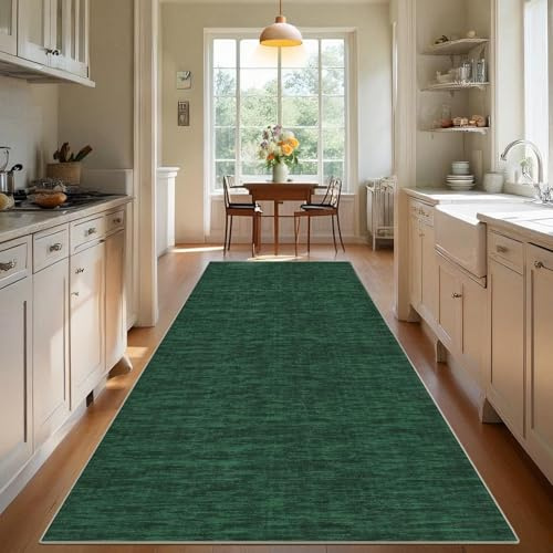 Teppich Läufer Flur 65 x 140 cm rutschfest, Kurzflor Teppichläufer, Waschbar, Flurteppich läufer lang Teppich Küchenteppich Läufer für Flur, Eingang, Küche, Schlafzimmer, Wohnzimmer & Büro Grün