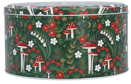 Gisela Graham London Woodland Christmas Cake Storage Tin, Red Toadstool Design, 23cm
