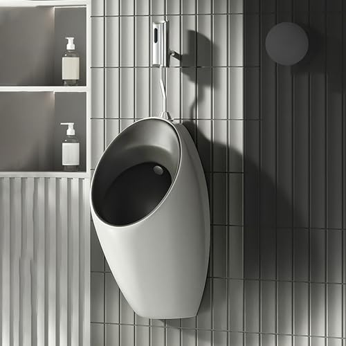 Orinatoio Commerciale con Scarico,Orinatoi in Ceramica Universali,con Valvola di Scarico Sensore,per Centri Commerciali.(Gray,33x33x63cm/13x13x24.81in)