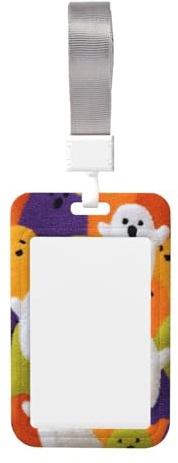 Woshuwo Adorable funda de plástico duro para tarjetas de identificación, diseño de fantasmas blancos flotando en naranja y violeta, protector de etiqueta de nombre para enfermeras y oficina
