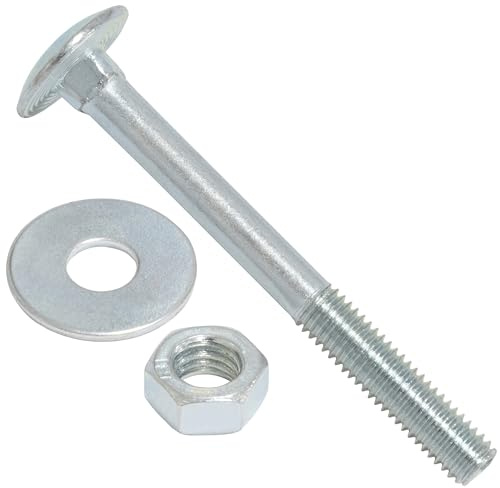 AERZETIX Set di 25 bulloni viti a testa tonda con quadro sottotesta M5x50mm / rondelle e dadi M5 / in acciaio zincato/per fissaggio e assemblaggio