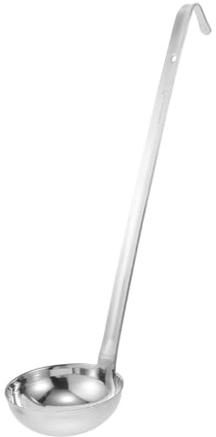 SUPVOX Stainless Steel Soup Ladle with Long Handle and Hook, Thickened 180cc Portion Control Serving Spoon for Kitchen Cooking and Home Use