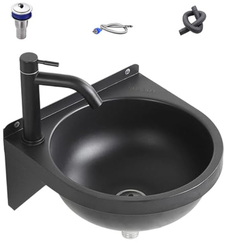 Wall Mounted Stainless Steel Washbasin 32×32×15cm — Compact Half-Round Corner Sink with Integrated Hot/Cold Valve, Anti-Splash Drain Design & 77cm Waste Pipe for RV Boat Bathroom Toilet Garage