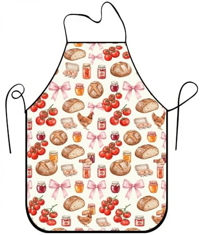 Delantales de cocina de granja para cocinar, diseño rústico de pan y tomates, delantal para adultos, lino culinario vintage de primavera, lavable, Crema, 24x31 Inch