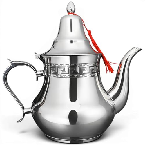 Chef Elements Théière Marocaine en Inox, Style Oriental, Finition Argentée Brillante (Design 1, 1.2L)