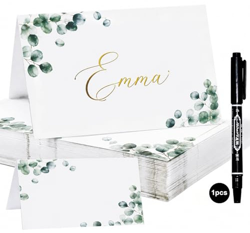 60 PCS Wedding Place Cards with Marker Pen, Eucalyptus Table Name Cards