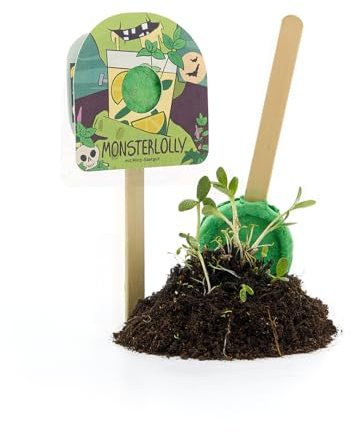 Sucette monstre avec graines de menthe I Cadeau d'Halloween et souvenir pour enfants I Sucettes fleurs plantables avec graines de menthe et tige en bois I Alternative créative aux bonbons pour la fête
