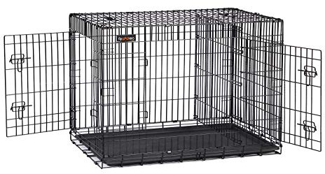 Feandrea Gabbia per Cani Pieghevole, con 2 Porte, Divisorio, Vassoio Rimovibile, 92,5 x 57,5 x 64 cm, L, Nero PPD36BK