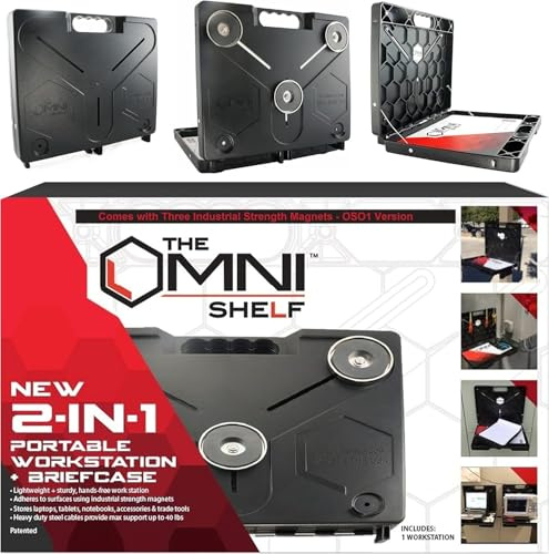 The OmniShelf Portable Workstation, Magnetic Toolbox, Laptop Stand w/ 50 lb Capacity, Hands Free Workstation, Attach to HVAC, Trucks, Walls, Poles etc. (Model # OSO1 - Magnets)