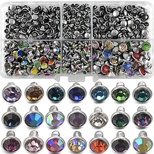 500 Sets gemischte Farben CZ Kristall Nieten Strass Nieten Nieten Nieten schnelle Nieten Silber Farbe Punkte Nieten für Lederhandwerk DIY Herstellung (gemischte Größen)