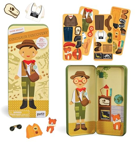 PETIT COLLAGE 8777904 Magnetic Dino Discovery Magnetspiel, Dress up Archäologe, magnetisches Anziehpuppen-Spielset, für Kinder ab 4 Jahren, Multi, PTC478