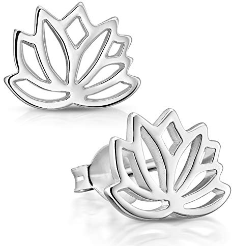 Damen Ohrstecker Lotusblume 925 Silber flach 7,5x10mm Lotus Schmuck SO-208 | Filigraner Ohrring aus hautfreundlichem Sterlingsilber incl Geschenk Verpackung von MATERIA by Matthias Wagner