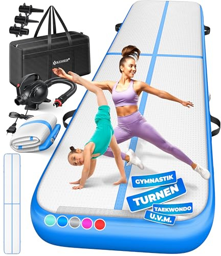 KESSER® Turnmatte Aufblasbar Airtrack 2m/3m/4m/5m/6m Fitness-Matte Gymnastikmatte | inkl. Tragetasche & elektr. Luftpumpe | Yogamatte, Tumbling Matten, Trainingsmatte, Turn- & Fitness