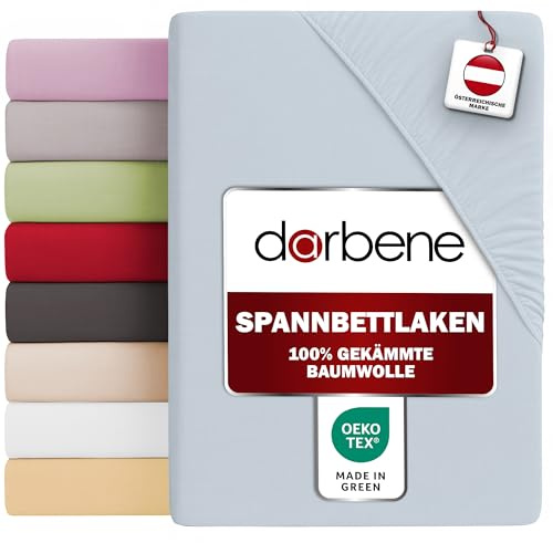 DarBene® Spannbettlaken, Oeko-TEX, Hellblau, 140x200 cm | 100% gekämmte Baumwolle, 145 g/㎡ Jersey, bis 30 cm Matratzenhöhe, atmungsaktiv, weich, kuschelig