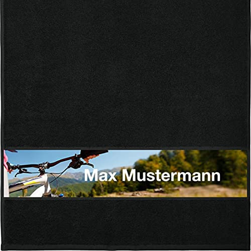 Manutextur Handtuch mit Namen - personalisiert - Motiv Radsport 2 - viele Farben & Motive - Dusch-Handtuch - schwarz - Größe 50x100 cm - persönliches Geschenk mit Wunsch-Motiv und Wunsch-Name