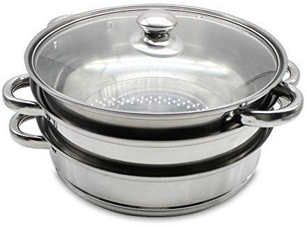 3 Tier Food Steamer Pan 3 Tier Stock Pot Stainless Steel Kitchen Cookware with Glass Vented Lid 26.5CM