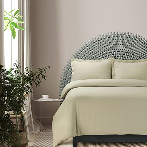 Azores Home Cotton Flannel Queen Duvet Cover Set, Oversized, Wrinkle Resistant, Soft Touch, Includes One Duvet Cover and Two Sham Pillowcases, 170GSM, Natural