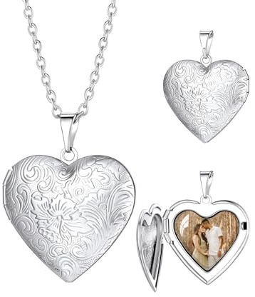Custom4U Silver Lockets for Women Personalised Photo Memorial Necklace Custom Engraved Heart Locket Pendant Gift for Mother Wife Nana Girlfriend