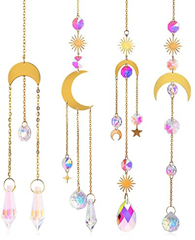 Atrapasoles de Cristal,4pcs Colgante Prisma Cristal,Colgantes de Cristal de Colores,Bola de Cristal Feng Shui,Suncatcher para Jardín/lámpara de Techo/Sala de Estar/Decoración Exterior