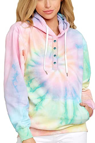 HVEPUO Dam batikhuvtröja tryck tröja Kawaii huvtröja gradient topp, Henley grön, XL