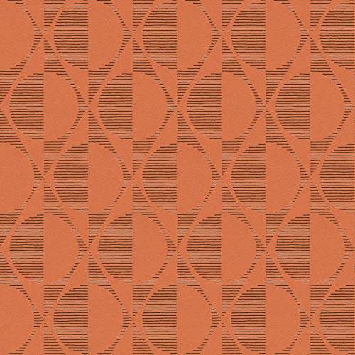 Art-déco-Tapete Vlies Retro- Vintagetapete Orange Tapete für Schlafzimmer | Orange / Terrakotta Schwarz / Anthrazit | 10,05 x 0,53 m
