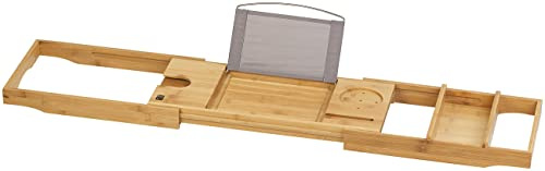 BadeStern Badewanne Buchhalter: Verstellbare Badewannen-Ablage aus Bambusholz, 75-109 cm Breite (Badewannenhalter, Badewannentablett, Wein)