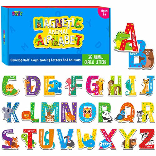 26 magnetische Buchstaben, Großbuchstaben mit entzückendem Zoo-Tier-Alphabet, ABC-Kühlschrankmagnete, pädagogische Rechtschreib-Lernspiele, Spielzeug-Set für Kleinkinder