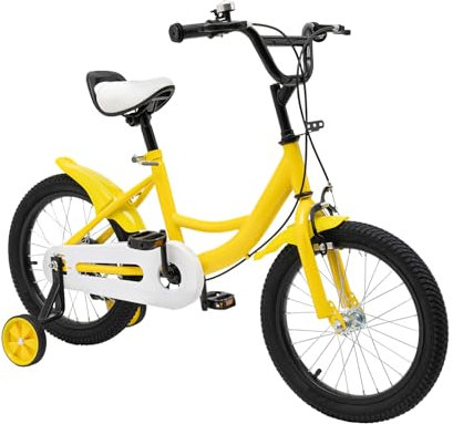 RainWeel Kinderfahrrad 16 Zoll Kinderrad mit Stützrädern Jungen Mädchen Fahrrad Sitz und Lenker Verstellbar Kohlenstoffstahl-Legierung (Gelb)