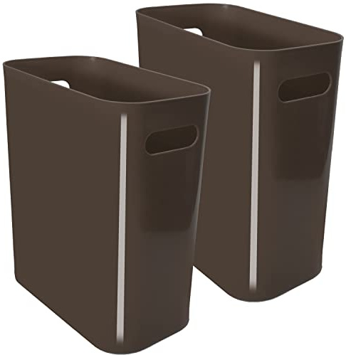 Youngever 2er Pack Schmaler Mülleimer, 10L Kunststoff Müllbehälter, Mülleimer mit Griffen für Heimbüro, Wohnzimmer, Arbeitszimmer, Küche, Badezimmer (Braun)