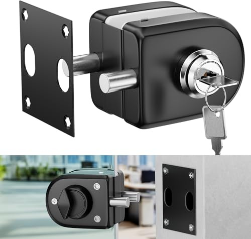 Ranbo Frameless Double-Sided Glass Door Lock, Floor Bolt Lock,No-Drill,304 Stainless Steel, for 3/8''-1/2''(10mm-12mm) Sliding/Pull Push Glass Doors,Office,Store,Entrance,Commercial Doors,2 Keys,Black