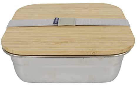 Birambeau - Ustensiles de Cuisine - Boîtes en Inox - Boîtes Alimentaires Hermétiques - Couvercle en Bambou - 1200mL