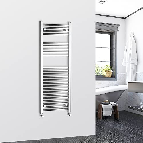 Warmehaus 1200x450mm Chrome Bathroom Heated Towel Rail Radiator Straight | Ladder Style Towel Warmer Bathrooms, Wall Mounted Vertical, Central Heating, Premium Mild Steel