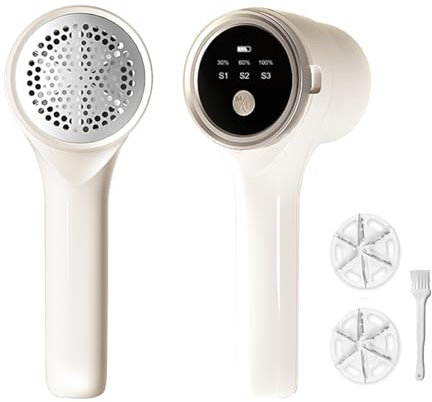 MR.HOKWY Bobble Remover for Clothes - 3 Speed Adjustable Electric Lint Remover with Display, Fabric Shaver for Clothes, Rechargeable Clothes Debobbler, Defuzzer for Clothes (White)