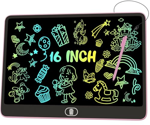 16 Inch LCD Writing Tablet for Kids [Upgraded], Electight Colorful Doodle Board, Eye Protection Drawing Tablet with High Brightness, Birthday Gift & Trip Toy for 3-8 Years Old Boys and Girls (Pink)