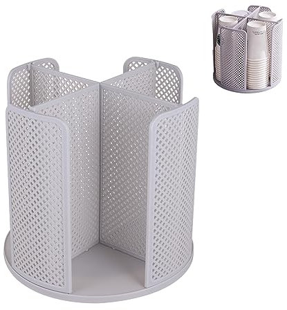 Qivine Portabicchieri Girevole a 360 Bicchieri di Carta, Dispenser Porta Bicchieri in Plastica con 4 Scomparti, Organizer per Tazze per Casa, Facile da Installare, per Cucina, Ufficio, Bar (Grigio)