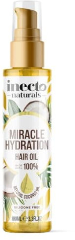 INECTO Naturals Miracle Hydration Hair Oil 100ml, Silicone Free, Vegan Formula. Lightweight for Shiny, Stronger, Conditioned Hair