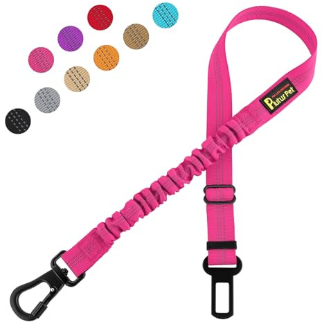 Plutus Pet Dog Seat Belt for Car, Adjustable Dog Car Harness with Carabiner Clip, Reflective Safety Dog Seatbelt Leash with Elastic Bungee, Hot Pink
