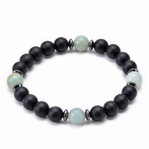 Wycian Perlen für Armbänder Damen, Lavaperlen Armband Kristall Schwarz Metalllegierung Elastische Perlen mit Metallkreis 17cmx8mm 1er Naturstein