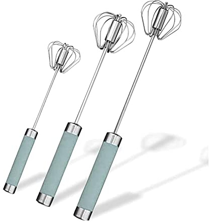 Pojedehy 3-Piece Stainless Steel Semi-Automatic Egg Whisk Set (Blue, 14 inches)