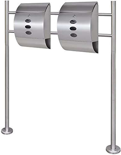 qohoio Double Mailbox on Stand Stainless Steel,Parcel Delivery Box Lockable Letter Weatherproof Post Box Stylish Letterbox for Keep Your Mail Safe
