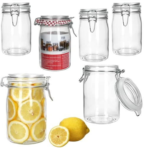 MamboCat 6er Set Norma luftdichte Vorratsgläser rund I 1L I Glasdosen mit Drahtbügelverschluss I ideal zum Einmachen, Fermentieren & Aufbewahren