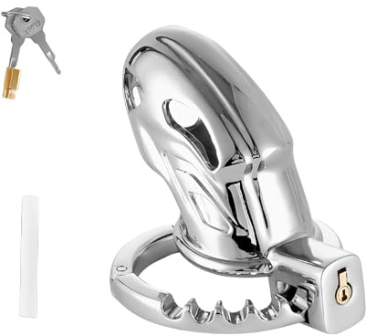 Verstellbarer Keuschheitskäfig Herren mit Anti-Seize-Schlauch Atmungsaktiver Chastity Cage Männer Metall mit Urinal-Loch SM Extrem Bondage Sex Spielzeug für Paare (Silver)